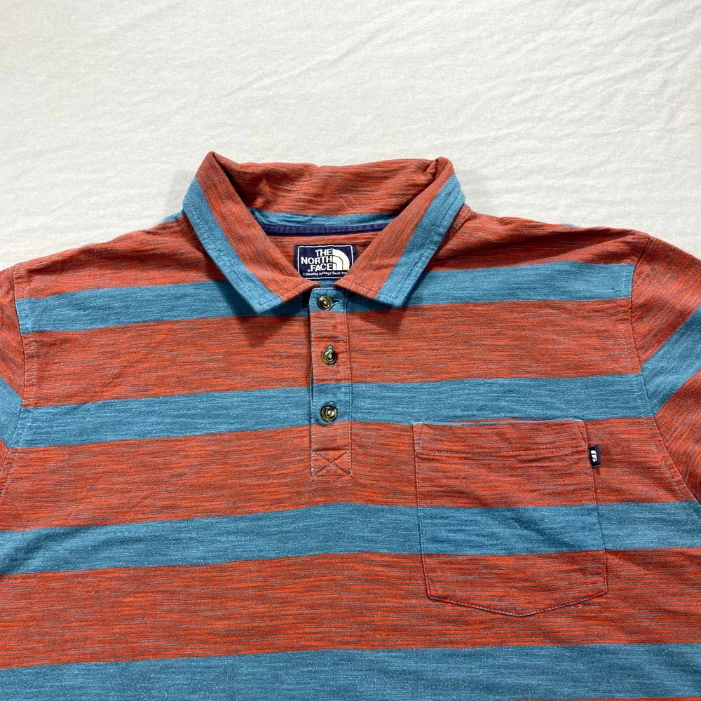 North Face Polo Shirt Adult Extra Large Red Gray Striped‎ Outdoor Casual Mens
